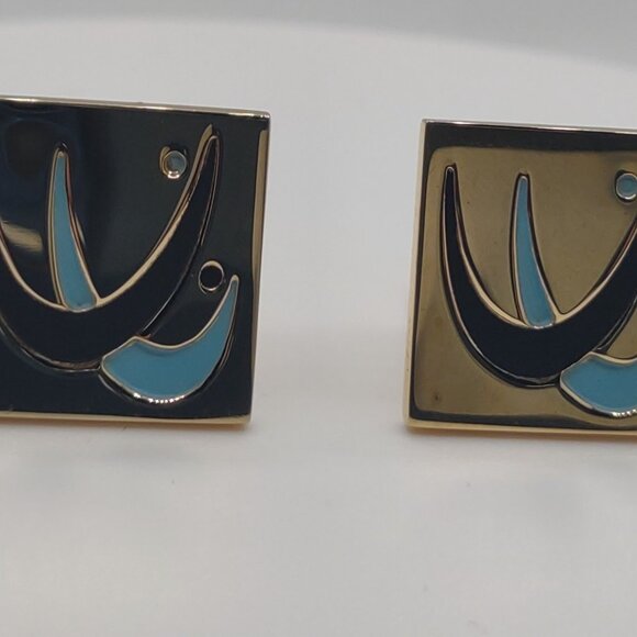 Mens Cufflinks Speidel Goldtone Blue & Black Enamel Vintage Circa 1980's - Picture 5 of 7